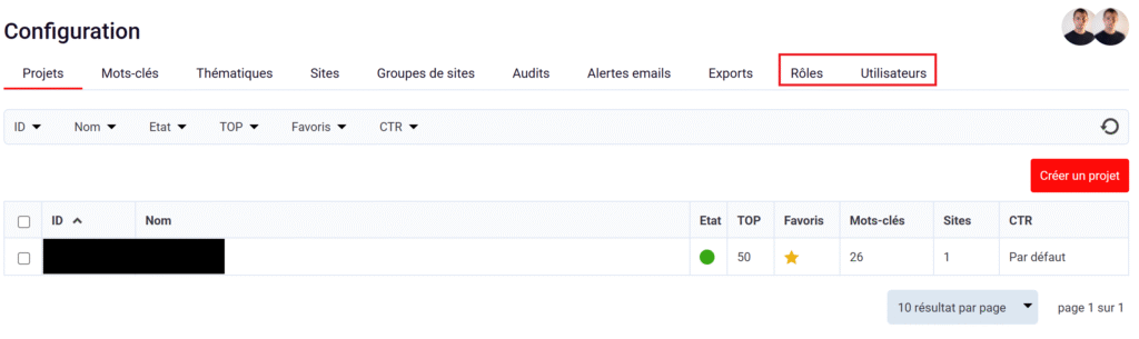 Volet configuration Monitorank