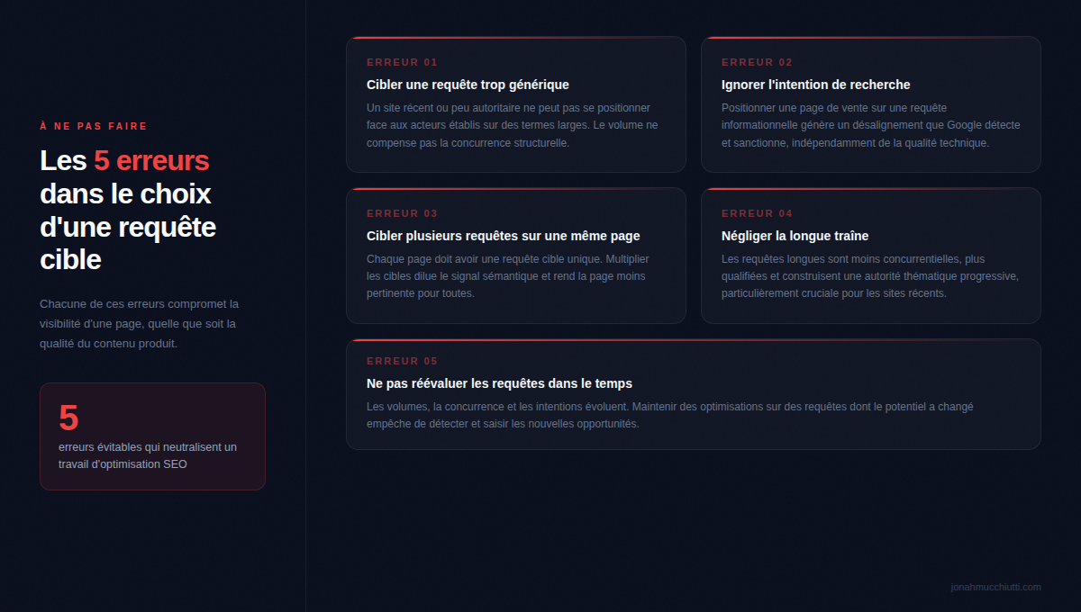 Erreurs dans le choix d'une requête cible SEO